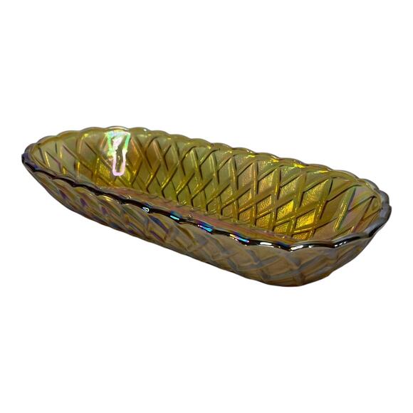 Vintage Indiana Carnival Glass Marigold Pretzel Celery Relish Dish Mid Century - Picture 3 of 7